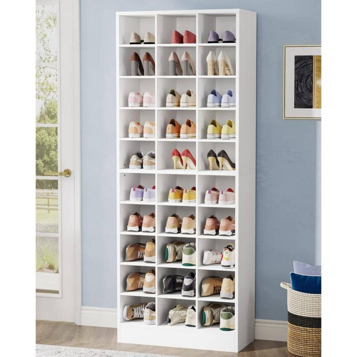 70.86 in. H x 25.6 in. W White 30-Pairs Tall Shoe Storage Cabinet, 10-Tier Shoe Rack for Entryway